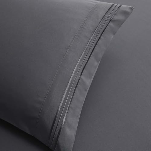Clara Clark Full Sheets, 6 Piece Set - Hotel Luxury Bed Sheets, Super Soft Bedding Set, Full Size, Charcoal Gray