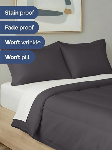 Queen Comforter Set - Dark Grey Bedding for All Seasons - 3 Piece Bed Set