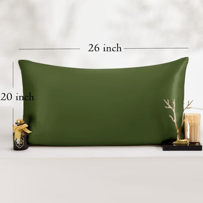 Vielit Standard Satin Pillowcase for Hair 2pc,Similar to Silk Pillow Cases, for Women Men,Olive Green,20x26 & Envelope Closure and 2 Satin Scrunchies