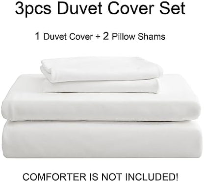 PURE ERA Jersey Knit Duvet Cover Set 100% T-Shirt Cotton Super Soft Comfy 3pc Bedding Set with Zipper Closure (Solid Bright White, King)
