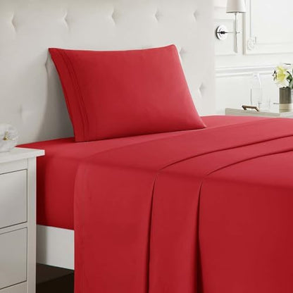 Clara Clark Twin XL Sheets Set, Deep Pocket Bed Sheets for Twin XL Size Bed - 3 Piece Sheets, Luxury Soft Bedding Sheets & Pillowcases, Cherry Red