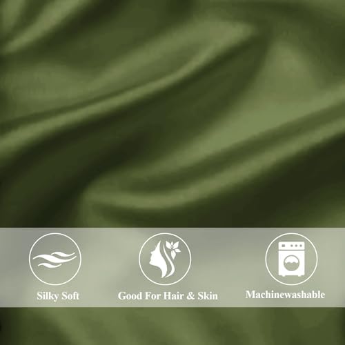 Vielit King Satin Pillowcase for Hair 2pc,Similar to Silk Pillow Cases, for Women Men,Olive Green,20x36 & Envelope Closure and 2 Satin Scrunchies