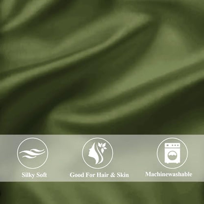 Vielit King Satin Pillowcase for Hair 2pc,Similar to Silk Pillow Cases, for Women Men,Olive Green,20x36 & Envelope Closure and 2 Satin Scrunchies