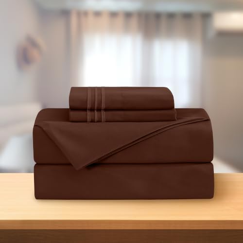 Elegant Comfort Luxury 4-Piece Bed Sheet Set - Luxury Bedding 1500 Premium Hotel Quality Microfiber, Wrinkle Resistant Cool & Breathable, Easy Elastic Fitted, King, Brown