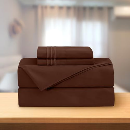 Elegant Comfort Luxury 4-Piece Bed Sheet Set - Luxury Bedding 1500 Premium Hotel Quality Microfiber, Wrinkle Resistant Cool & Breathable, Easy Elastic Fitted, California King, Brown