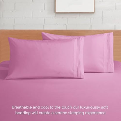 Elegant Comfort 4-Piece Bed Sheet Set - Luxury Bedding 1500 Premium Hotel Quality Microfiber, All Around Elastic 18-24 Inches Deep Fitted Sheet- Extra Deep Pocket Sheets, Twin/Twin XL, Light Pink