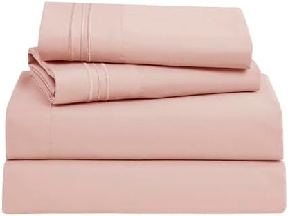 Clara Clark Bed Sheets, Premier 1800 Series Bed Sheet Set, Deep Pocket, Wrinkle, Fade, Stain Resistant, Luxury Soft Bedding Sheets & Pillowcases, California King, Pink Beige