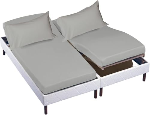 Cottingon 5 PC Split King Sheets Fits 16" Deep, Egyptian Cotton, Light Grey