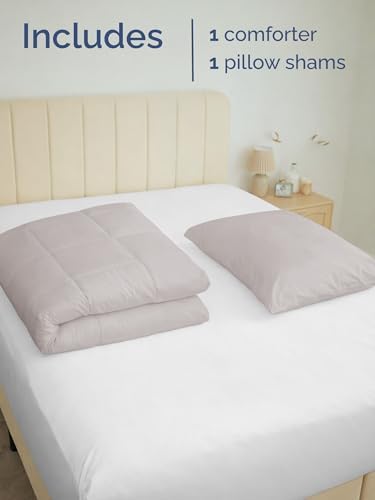 Twin Comforter Set - Light Grey Bedding for All Seasons - 2 Piece Bed Set