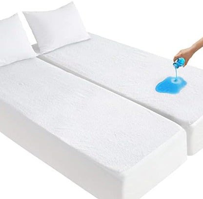 Split King Mattress Protector for Adjustable Bed Waterproof Split King Sheets Fitted up - 14'' Terry Mattress Pad Cover Protector Machine Wash, White