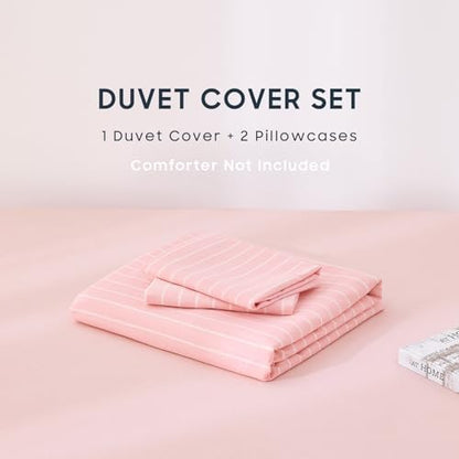 Wake In Cloud Striped Cotton Duvet Cover Set, Pink, Queen