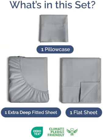 Extra Deep Pocket Twin XL Sheet Set - Breathable & Cooling - Steel Blue