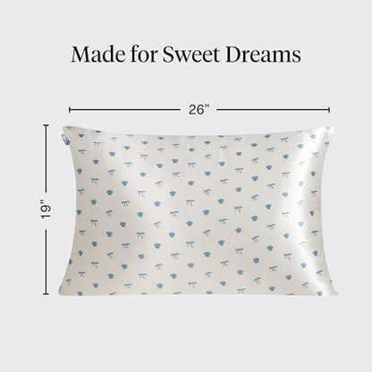 Kitsch Satin Pillowcase - Size 19x26, Pearlized Cream & Coastal Blue Print