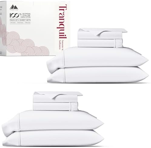 Mayfair Linen Egyptian Cotton White Queen Sheets Set - Luxury 800 Series High Thread Count Queen Bed Sheet Set (8 PC), Soft Cooling 16" Deep Pocket Hotel Bed Sheet Set - Tranquil Collection