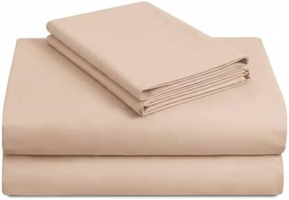 Twin XL Cotton Knit Jersey Sheet Set, 15" Deep Pocket, Beige, 3PC