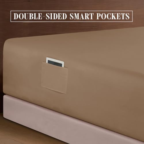 Elegant Comfort 4-Piece Bed Sheet Set - Luxury Bedding 1500 Premium Hotel Quality Microfiber, All Around Elastic 18-24 Inches Deep Fitted Sheet- Extra Deep Pocket Sheets, King, Taupe Tan