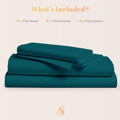 100% Egyptian Cotton Sheets Queen Size Bed Set - 800 Series Elite Collection Egyptian Cotton Sheet Set (4 PC, Teal), Soft, Cooling, 16" Deep Pocket Sateen Luxury Hotel Bedsheet