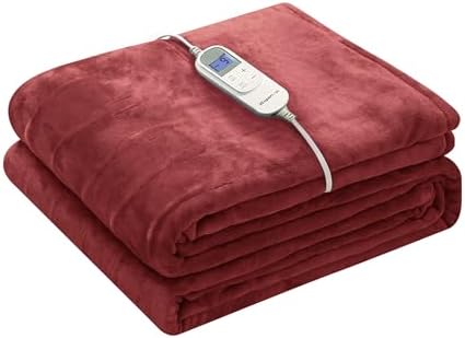 Wapaneus Foot Pocket Heated Blanket Electric Throw with 10 Heating Levels and 4 Timer Settings 4 Hours Auto Shut Off, Flannel Fast-Heating Heated Throw 50" x 60", Machine Washable,Red