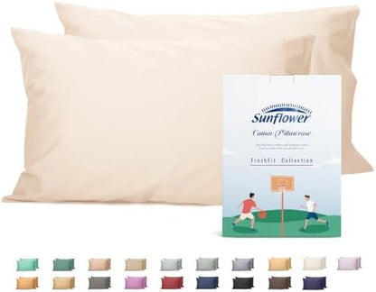 Sunflower King Pillowcases Set of 2, 100% Cotton Pillow Cases, Peach Beige
