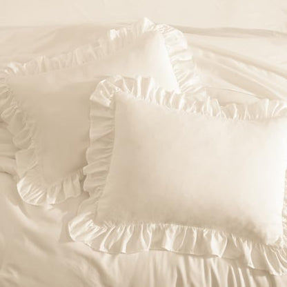Full Comforter Set Whisper White Ruffle 7 Pieces Farmhouse Bed in a Bag