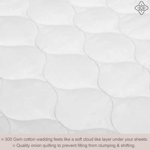 Bioweaves 100% Organic Cotton Mattress Pad Cover, GOTS Certified Cooling 300 GSM Quilted Fitted Mattress Topper & Protector with Soft Cotton Wadding - White, 20 Inch Deep Pocket, King