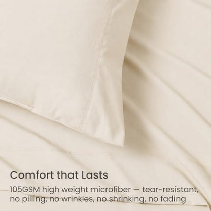 GOKOTTA 3 Piece Twin Sheet Set - Soft, Breathable & Cozy - Light Beige
