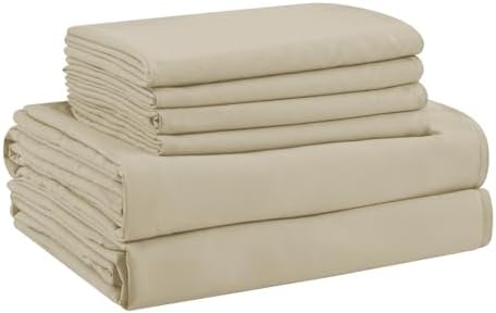 Twin Sheets Set - 4 Piece Soft Microfiber and Wrinkle Free Sheets - Easy Care, Extra Soft, Cooling Sheets - 1 Deep Pocket Fitted Sheet 1 Flat Sheet and 2 Pillowcases (Twin Beige)
