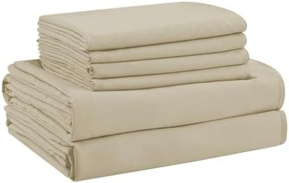Twin Sheets Set - 4 Piece Soft Microfiber and Wrinkle Free Sheets - Easy Care, Extra Soft, Cooling Sheets - 1 Deep Pocket Fitted Sheet 1 Flat Sheet and 2 Pillowcases (Twin Beige)