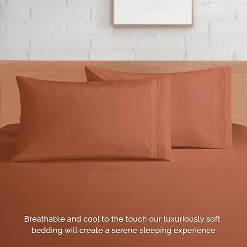 Elegant Comfort 4-Piece Bed Sheet Set - Luxury Bedding 1500 Premium Hotel Quality Microfiber, All Around Elastic 18-24 Inches Deep Fitted Sheet- Extra Deep Pocket Sheets, Twin/Twin XL, Coral