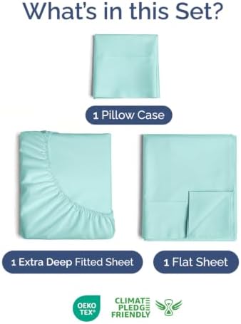 Extra Deep Pocket Twin XL Size Sheet Set - Breathable & Cooling - Spa Blue