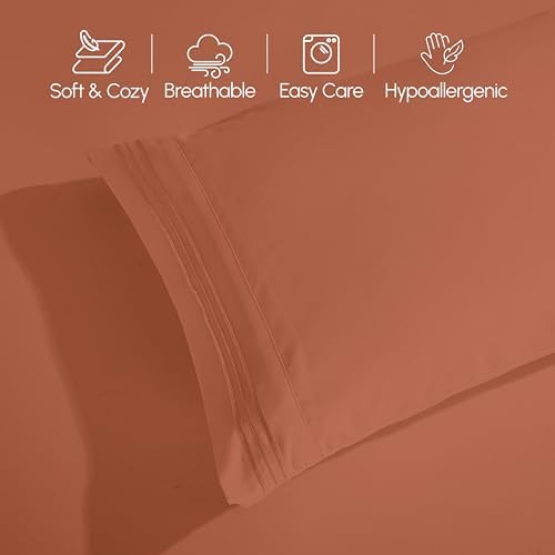 Elegant Comfort Luxury 4-Piece Bed Sheet Set - Luxury Bedding 1500 Thread Count Egyptian Quality Microfiber, Wrinkle Resistant Cool & Breathable, Easy Elastic Fitted, Full, Coral