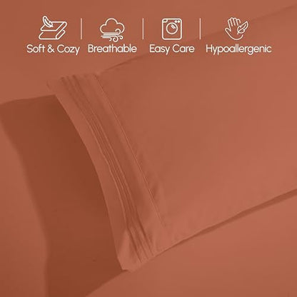 Elegant Comfort Luxury 4-Piece Bed Sheet Set - Luxury Bedding 1500 Thread Count Egyptian Quality Microfiber, Wrinkle Resistant Cool & Breathable, Easy Elastic Fitted, Queen, Coral