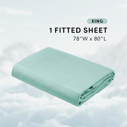 Comfort Spaces Coolmax Moisture Wicking Fitted Sheet ONLY Super Soft, Fade Resistant, All Elastic Deep Pocket Fits Up to 16" Mattress - Warm Weather Cooling Sheets for Night Sweats, King, Aqua