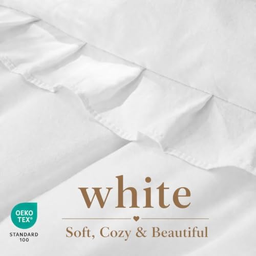 JANZAA White Comforter Set Oversized King, Ruffle Soft Bedding