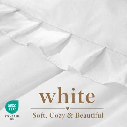 JANZAA White Comforter Set Oversized King, Ruffle Soft Bedding