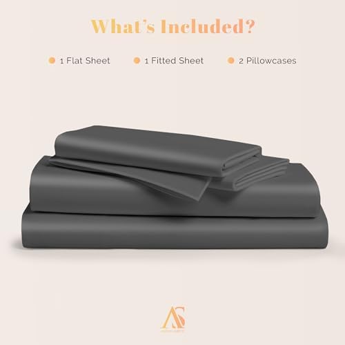 100% Egyptian Cotton Sheets Full Size - 800 Series Elite Collection Deep Pocket Sheet Set, Silky Soft Cooling Sateen Weave Luxury Hotel Sheet (4 PC, Dark Grey), Fits Mattress Upto 18"