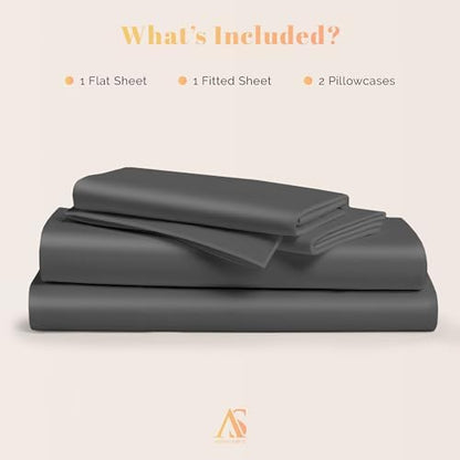 100% Egyptian Cotton Sheets Queen Size Bed Set - 800 Series Elite Collection Egyptian Cotton Sheet Set (4 PC, Dark Grey), Soft, Cooling, 16" Deep Pocket Sateen Luxury Hotel Bedsheet