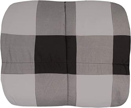 7 Piece Comforter Set Bag Solid Color All Season Soft Down Alternative Blanket & Luxurious Microfiber Bed Sheets, Queen, Buffalo Plaid Black/Gray