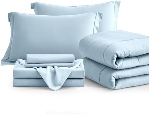 Maple&Stone Full Comforter Set 7 Pieces Bed in a Bag Blue Bed Set