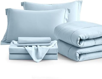 Maple&Stone Full Comforter Set 7 Pieces Bed in a Bag Blue Bed Set