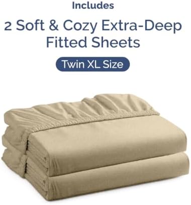 CGK Linens 2 Pack Extra Deep Twin XL Fitted Sheets - Heathered Tan