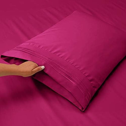 Clara Clark Twin Sheets, 5 Piece Set - Hotel Luxury Sheets for Twin Size Bed, Super Soft Bedding Set, Twin Size, Magenta