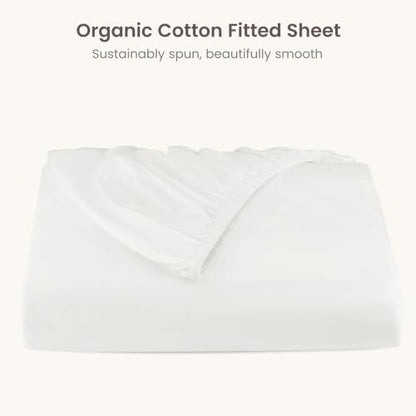 BIOWEAVES 100% Organic Cotton 1 King Size Fitted Sheet Only | 300 Thread Count Sateen Weave GOTS Certified with Deep Pocket - White
