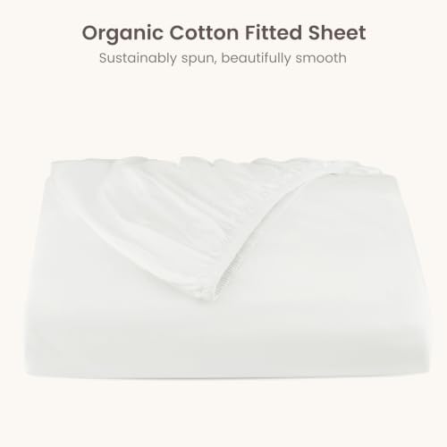 BIOWEAVES 100% Organic Cotton 1 Twin Fitted Sheet Only | 300 Thread Count Sateen Weave GOTS Certified with Deep Pocket - White