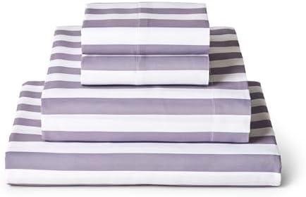 Mellanni Iconic 4-Piece Sheet Set (Queen, Oxford Stripe Hazy Lilac)