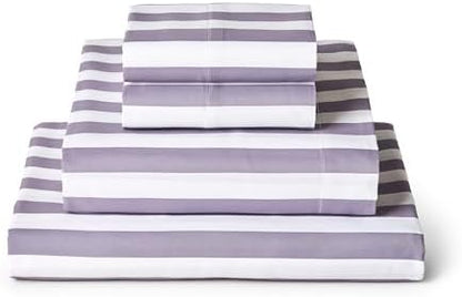 Mellanni Iconic 4-Piece Sheet Set (Queen, Oxford Stripe Hazy Lilac)