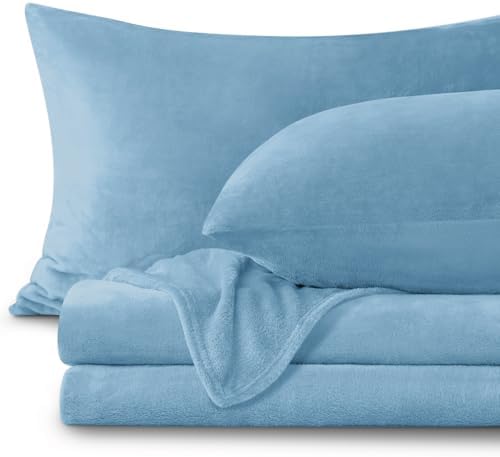 BEDELITE Flannel Sheets King Size, Forever Blue, 4 Pieces