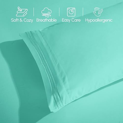 Elegant Comfort Luxury 4-Piece Bed Sheet Set - Luxury Bedding 1500 Thread Count Egyptian Quality Microfiber, Wrinkle Resistant Cool & Breathable, Easy Elastic Fitted, California King, Paradise Teal