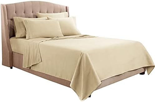 Clara Clark Flex Top King Sheets, 6 Piece Set - Hotel Luxury Sheets for Top Split King Bed, Super Soft Bedding Set, Head Split King Beige Cream