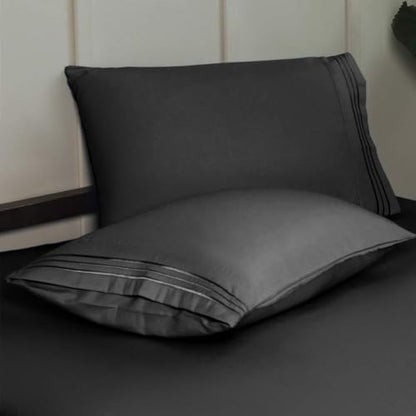 SONORO KATE Bed Sheet Set Super Soft Microfiber Luxury Egyptian Sheets 16-Inch Deep Pocket，Wrinkle-4 Piece(Black, Full)